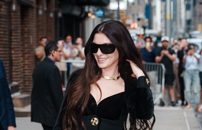 Anne Hathaway Steps Out for The Late Show with Stephen Colbert in NYC